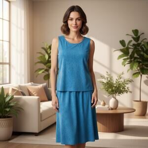 NWT Clothes By Revue Women’s 12 Blue Leather Top Skirt 2 Piece Matching Set